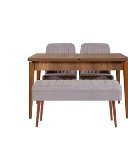 Jedálenské sety Jedálenský set s rozkladacím stolom a stoličkami (4 kusy) Vina 0701 - 3 - Walnut, Grey