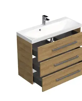 Kúpeľňový nábytok Kúpeľňová skrinka s chrómovými úchytmi a umývadlom SAT Cube Way 100x71x40 cm dub Hickory mat CUBE21003DH CUBE21003DH