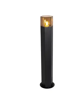 Zahradne stlpove lampy Stojaca vonkajšia lampa čierna s dymovým tienidlom šesťuholníkovým 70 cm - Denmark