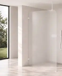 Sprchové dvere CERANO - Sprchová zástena Walk-in Orbis Top Round - Ľavá - 8 mm - guľatá vzpera - biela matná, mliečne sklo - 110x200 CER-682549