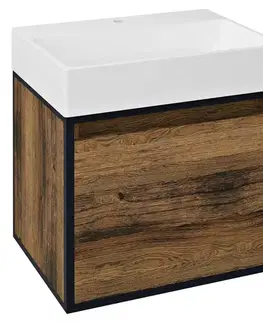 Kúpeľňový nábytok SAPHO - SKARA umývadlová skrinka 80x49,5x46,5cm, čierna mat/dub Collingwood CG003-1919