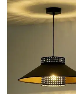 Svietidlá  - Luster na lanku RIO RATTAN 1xE27/15W/230V pr. 45 cm čierna/zlatá 603102