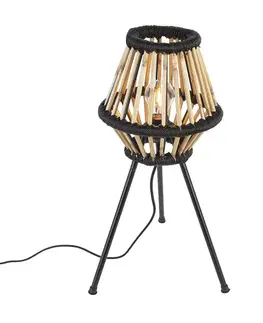 Stolné lampy Rustikálna trojnohá stolová lampa bambusová s čiernou - Evalin