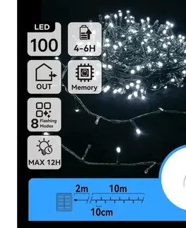 LED osvetlenie  B.V.  - LED solárny reťazec 100×LED/8 funkcií 12 m IP65 studená biela B10201K79