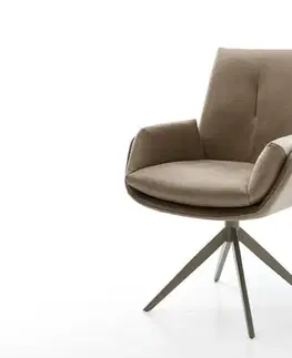 Jedálenské stoličky DELIFE Jedálenská stolička Clea-Flex mikrovlákno béžová vintage krížová podstava široká titánová farba 360° otočná hojdacia funkcia