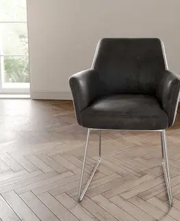 Jedálenské stoličky DELIFE Jedálenská stolička Xana-Flex s opierkami mikrovlákno antracitová vintage tenká podstava nerezová oceľ vrecková pružina