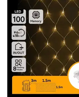 LED osvetlenie  B.V.  - LED Vonkajšia  reťaz 100xLED/8 funkcií 4,5x1,5m IP44 teplá biela B10303K46