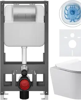 Záchody CERANO - Kompletný WC set Basic/Carlito - biela lesklá - WC tlačidlo Modulo/Strieborná - voľne stojaca - predstenová inštalácia - 48,5x36,5 CER-8050BD86057