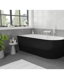 Vane MEXEN/S - Silo voľne stojaca rohová vaňa ľavá reliéf 170 x 80, biela/čierna, sifón a prepad biela 52891708075L-20