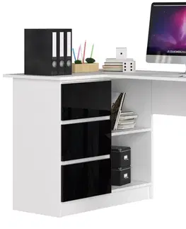 Písacie stoly Moderný písací stôl HERRA124L, biely / čierny lesk