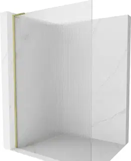 Sprchové dvere MEXEN/S - Kioto L Sprchová zástena WALK-IN 90 x 200, prúžky, zlatá kartáčovaná 800-090-103-55-09