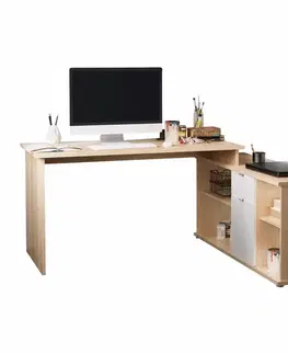 Písacie a pracovné stoly KONDELA Dalton 2 New L/P rohový pc stolík dub sonoma / biela