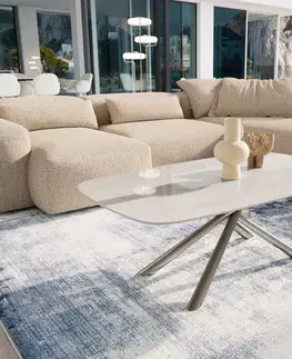 Konferenčné stolíky DELIFE Konferenčný stolík Edge zaoblený tvar 120×70 cm keramika onyx šampanské Sarity nerezová oceľ kefovaná