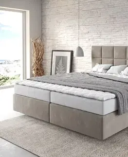 Postele Boxspring DELIFE Boxspring posteľ Dream-Fine 180x200 cm mikrovlákno béžová s matracom a topperom