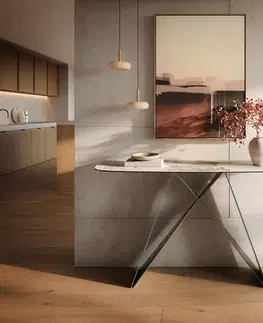 Konzolové stolíky DELIFE Konzolový stolík Edge zaoblený 140×40 cm keramika Minas Melange bielo-béžová Velio kov titánová farba