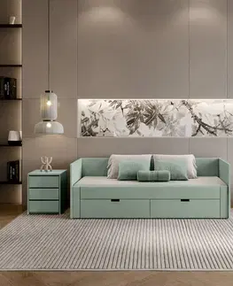 Postele KONDELA Antony rozkladacia posteľ s úložným priestorom 90x200 cm sivozelená