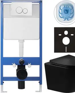 Záchody CERANO - Kompletný WC set Profi/Cesso - čierna lesklá - WC tlačidlo Duo/Biela - predstenová inštalácia - 49x36 CER-8050BD84223