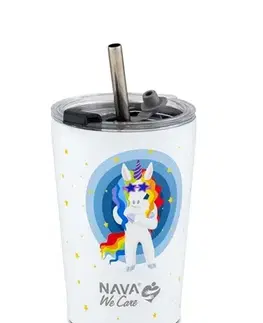 Termosky a termohrnčeky Kinekus Termohrnček so slamkou 350 ml nerez, jednorožec biely NAVA