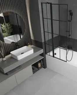 Sprchové dvere MEXEN/S - Cubik obdĺžniková vaňa 170 x 70 cm s panelom + vaňová zástena 80, čierna vzor 550317070X9408117077