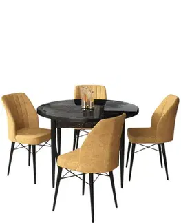 Jedálenské sety Dining Table & Chairs Set (5 Pieces) Rox - Black Marble, Cappuccino