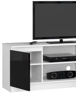 TV stolíky Dizajnový TV stolík ROMANA140, biely / čierny lesk