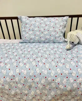 Detské obliečky Obliečky bavlnené detské Sloník modrý TiaHome - 1x Vankúš 90x70cm, 1x Paplón 140x200cm