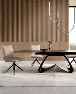 Jedálenské stoly DELIFE Jedálenský stôl Edge 200-300x100 keramika Laminam®Noir Desir hnedá podstava v tvare W čierna rozkladací