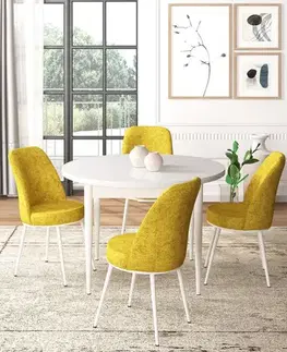 Jedálenské sety Dining Table & Chairs Set (5 Pieces) Tor - White, Mustard