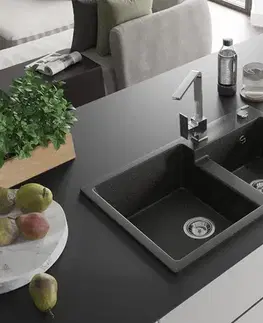 Kuchynské drezy MEXEN/S MEXEN/S - Tomas granitový drez 2-bowl vrátane batérie Rita, čierna/zlatá metalik 6516-75-670300-00