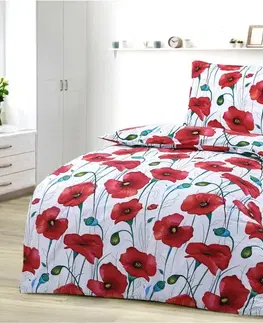Obliečky Obliečky deluxe bavlnené Poľné maky červené 200x140cm+90x70cm TiaHome