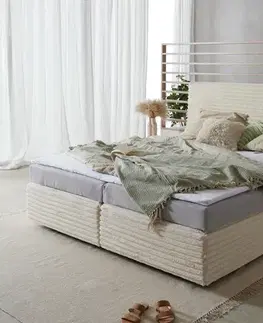 Postele Boxspring DELIFE Boxspring posteľ Dream-Well plyšový manšester béžová 180×200 cm bonellový matrac topper