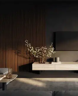 Televízne stolíky DELIFE TV stolík Cuor 200 cm keramika Laminam® Travertino Bianco krémovo biela 1 výklopné dvierka 1 zásuvka podstava závesná kov čierna