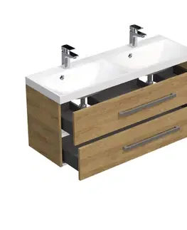 Kúpeľňový nábytok Kúpeľňová skrinka s chrómovými úchytmi a umývadlom SAT Cube Way 120x53x40 cm dub Hickory mat CUBE2120ZDH CUBE2120ZDH