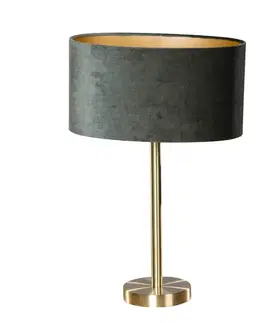 Stolné lampy Stolová lampa mosadz s oválnym zamatovým tienidlom zelená 35 cm - Simplo