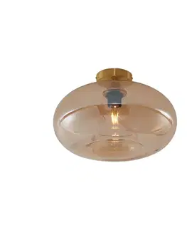 Stropné osvetlenie Art Deco stropné svietidlo mosadz s jantárovým sklom 40 cm - Busa