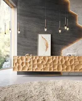 Televízne stolíky DELIFE TV stolík Solu 260 cm dub prírodný 2 dvierka 6 zásuviek závesný 3D čelo