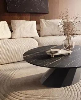 Konferenčné stolíky DELIFE Konferenčný stolík Edge okrúhly 100x100 cm keramika Laminam® Noir Desir hnedá Parabi kov čierna