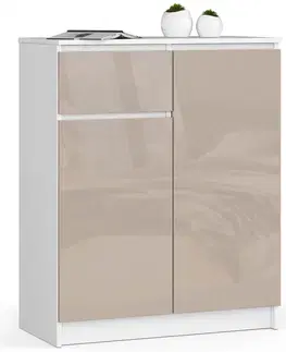 Komody a skrinky Moderná vysoká komoda EMMA80, biela / capuccino lesk