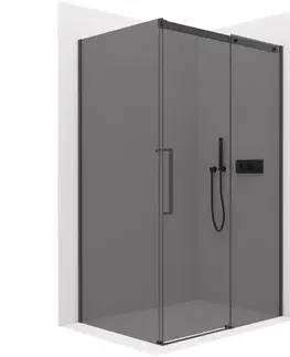 Sprchovacie kúty CERANO - Sprchovací kút Lantono L/P - 8 mm - Soft-Close - čierna matná, grafitové sklo - 100x100x195 - posuvný CER-8050BD7510