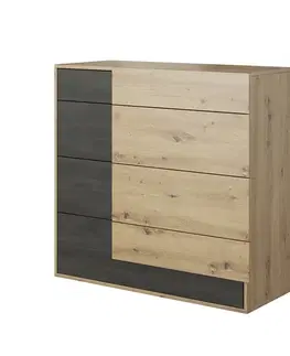 Komody KONDELA Bafra 4S zásuvková komoda dub artisan / čierna borovica nórska