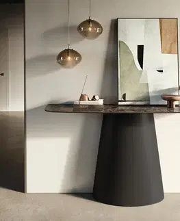 Konzolové stolíky DELIFE Konzolový stolík Edge zaoblený 140×40 cm keramika Emperador extra leštená tmavohnedá kužeľová kov čierna