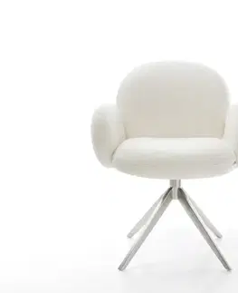 Jedálenské stoličky DELIFE Jedálenská stolička Nube-Flex s opierkami bouclé mäkký béžová krížová podstava široká nerezová oceľ 360° otočný hojdacia funkcia vrecková pružina