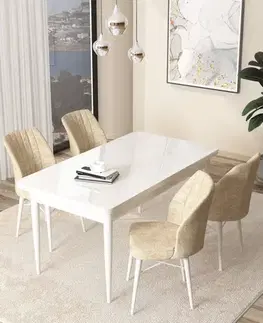 Jedálenské sety Dining Table & Chairs Set (5 Pieces) Arp - White, Cream