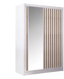 Šatníkové skrine KONDELA Ladder 150 šatníková skriňa s posuvnými dverami biela / dub craft