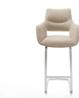 Barové stoličky DELIFE Barová stolička Yago-Flex zmiešané materiály mikrovlákno tmavobéžová / bouclé tmavobéžová jedálenská stolička plochý nerezová oceľ vrecková pružina