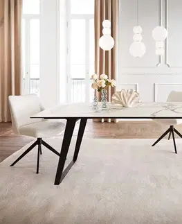 Jedálenské stoly DELIFE Jedálenský stôl Edge 200x100 keramika Calacatta Luxe bielo-zlato-šedá kov šikmý čierna