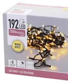 Vianočné osvetlenie Kinekus Svetlo vianočné 192 LED teplé biele, 14,5 m, s časovačom, s funkciami, batérie, vonkajšie/vnútorné