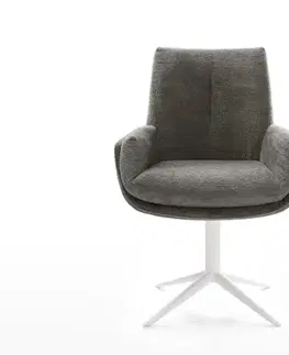 Jedálenské stoličky DELIFE Jedálenská stolička Clea-Flex bouclé mäkký tmavobéžová krížová podstava biela 360° otočný hojdacia funkcia