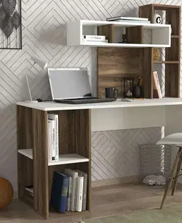 Písacie stoly LORA dizajnový písací stôl, biela/orech