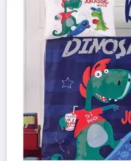 Detské obliečky Obliečky bavlnené detské modré Dino 130x90cm+45x65cm TiaHome
